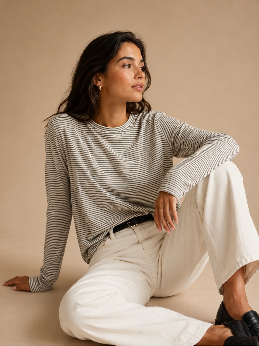Splendid Gray & White Stripe Bamboo Blend Long Sleeve Tee Women's Large Soft
